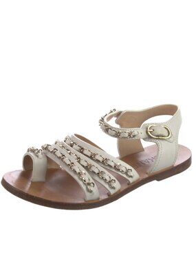 CHANEL White Leather CC Logo Chain Gladiator Sandals